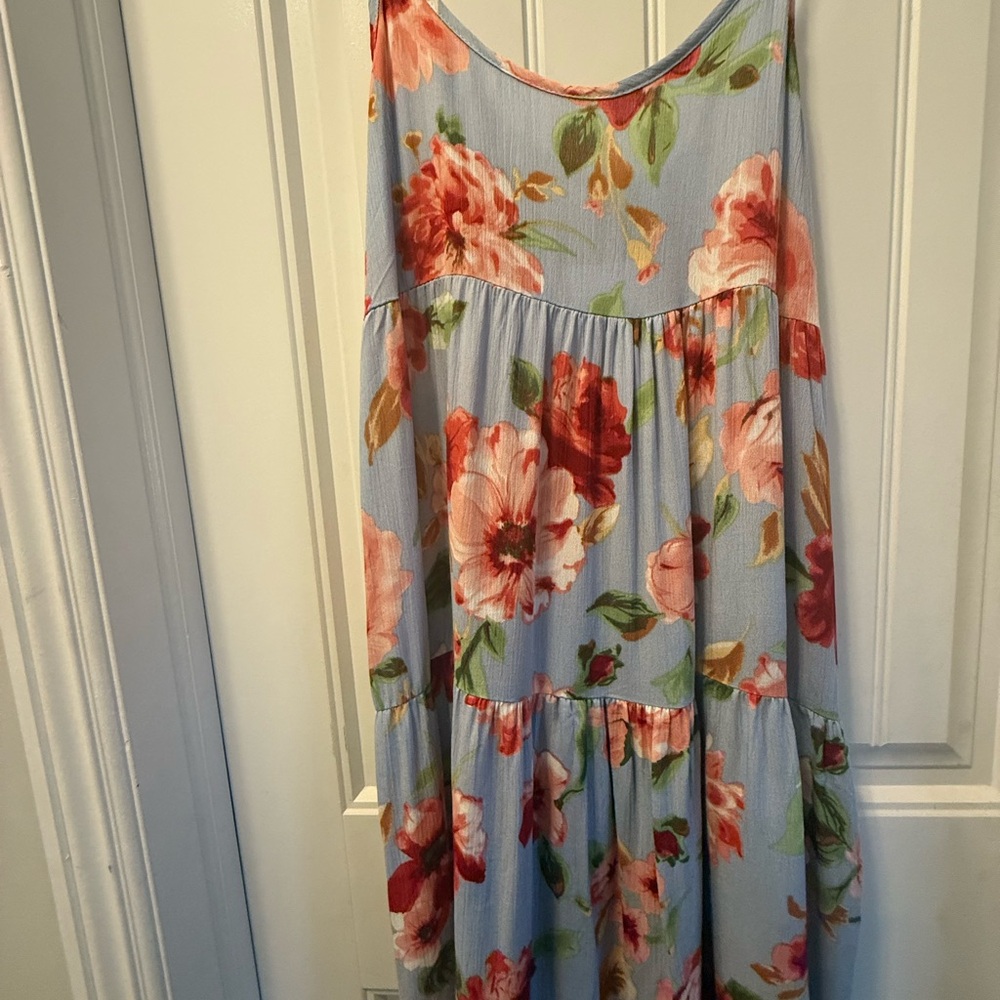 Chris & Carol Floral Mini Dress in Blue and Red